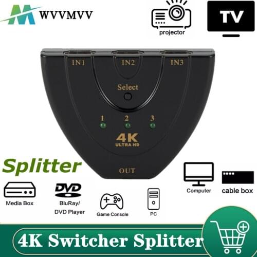 WVVMVV 4K*2K 3D Mini 3 Port HDMI-compatible Switch 1.4b 4K Switcher Splitter 1080P 3 in 1 out Port Hub for DVD HDTV Xbox PS3 PS4