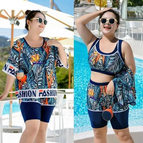 2021 Plus Size Swimsuit Women Tankini Bikini Sets 3 Pieces Separate Swimwear Beachwear Sports High Waist Bathing Suit Cover Ups