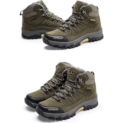 Mens Winter Boots Frosted Leather High Top Plush Thick Soled Mountaineering Shoes Anti Slip Cold Resistant Warm Cotton Boots