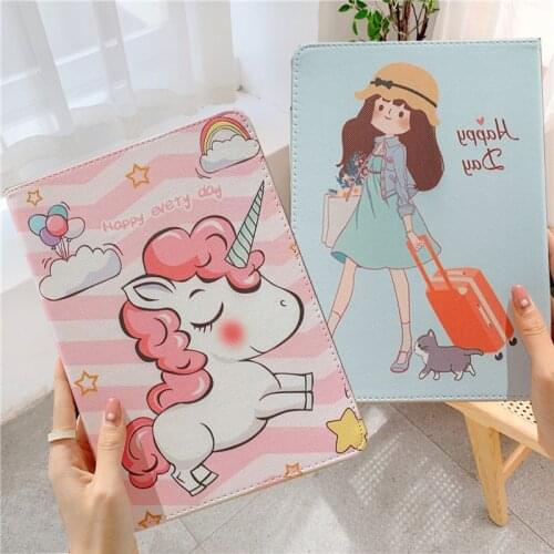 Cartoon Lovely Unicorn Flip Soft TPU Case For Air1/2 9.7" Tablet Case Cover Auto Sleep Wake For ipad 7/8th Gen 10.2" A2197/A2198