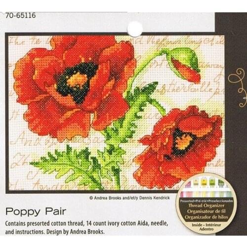 100% egypt COTTON Counted Cross Stitch Kit Poppy Pair Papaver Flower Flowers dim 70-65116 65116