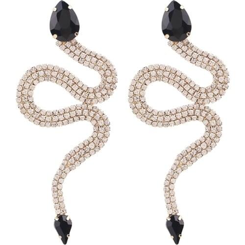 New Full Rhinestone Snake Big Earings For Women Fashion Crystal Jewelry Luxury Party Dress Statement Earrings Lone Accessories