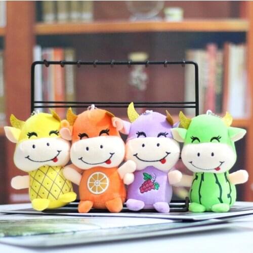 New Stylish cute12cm plush soft Cartoon fruit happy cow pendant Keychain Bag decoration good quality pretty funny toy kids gift