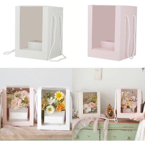Portable Flower Clear Window Packing Boxes Folding PVC Flower Box Transparent Window Preserved Flower Bouquet Gift Packaging Box