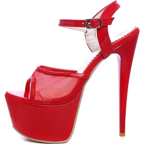 Summer Gladiator Sandals Ladies Sexy 16cm Extreme High Heels Sandal Platform Cut-out Mesh White Red Party Fetish Stripper Shoes