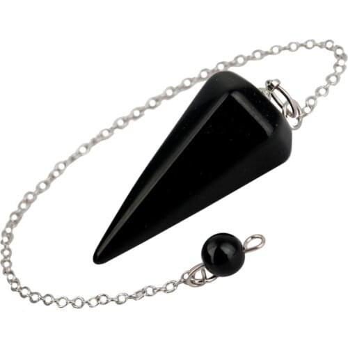 SUNYIK 1Lot (5Pc) Black Onyx Hexagonal Pointed Healing Reiki Chakra Pendulum Dowsing Divination