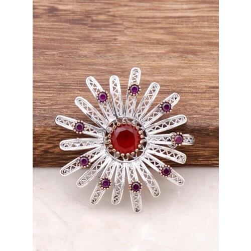 Talisman of Sun Filigree Embroidered Silver Brooch 296Hand Made Jewellery