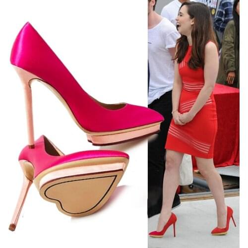 Womens Pointy Toe Platform Heart Stilettos Pumps High Heel Silk Leather Shoes Low Top 9Colors New 2021
