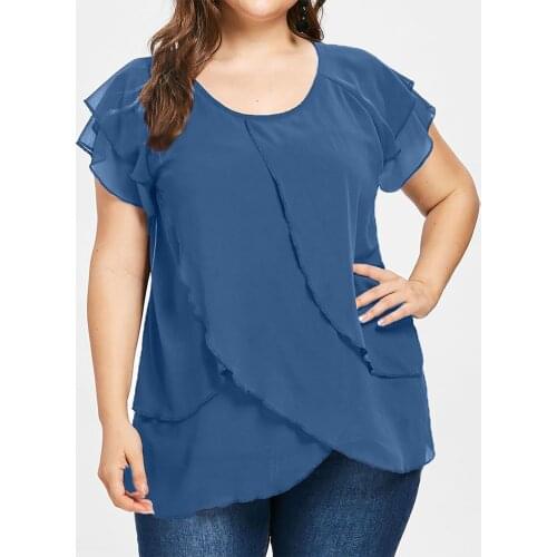 Vintage Chiffon Blouse Women Summer Casual Solid Color Mesh Sleeves Round Neck Shirt Top Plus Size Short Sleeve Pullover Blusas