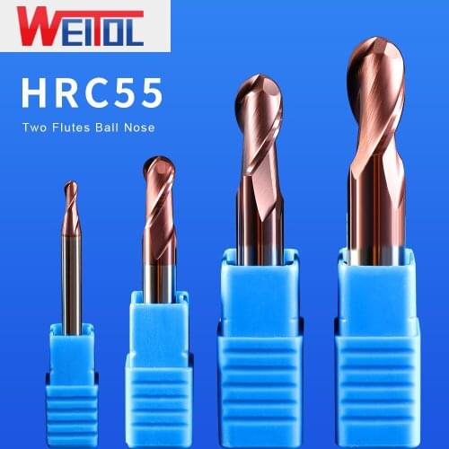 Weitol 1pcs HRC55 tungsten carbide end mill double flutes ball nose router bits cutting bits cnc milling cutter