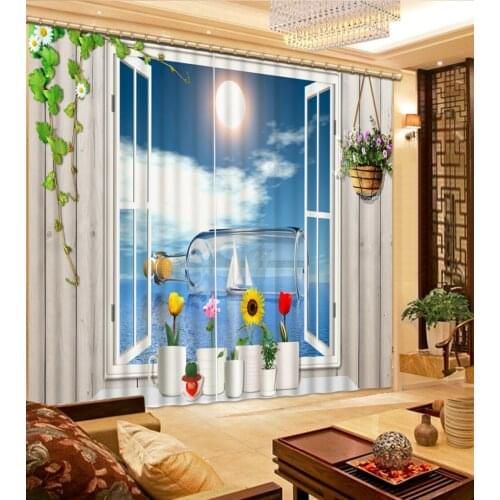 Custom 3d curtains Sea sun, white clouds for living room bedroom window 3d stereoscopic blackout curtains