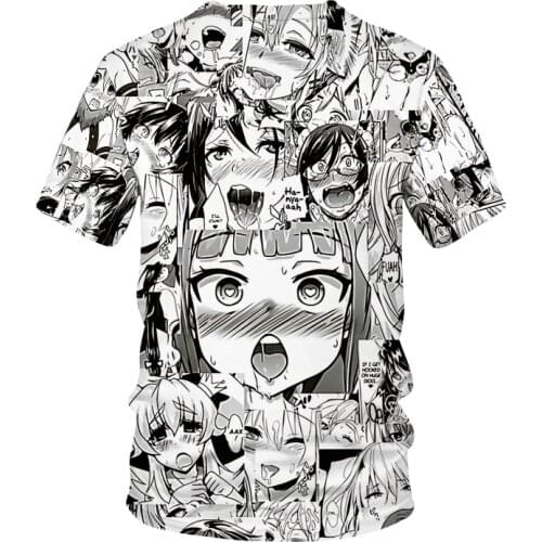 Ahegao T-shirt Anime 3D Print Men Women Streetwear Hentai Pattern O-Neck Hip Hop T Shirt Harajuku Casual Tops Sexy Girl Clothing