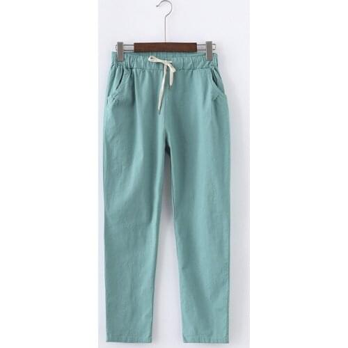 Women Ladies Trousers Summer Candy Colors Pants Women Lace Up Pantalon Femme Cotton Linen Sweatpants Casual Harem Pants RE2422
