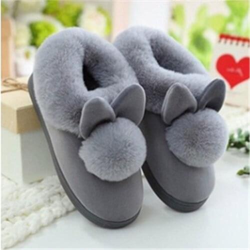 Female Autumn and Winter Cotton Slippers Faux Fur Rabbit Home Warm Thick Bottom Indoor Cotton Shoes 2020