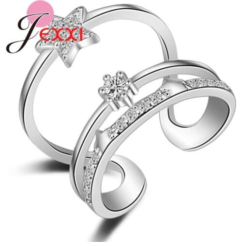 Anillo Silver Rose Gold Hollow Double Layer Midi Knuckle Cubic Zirconia Stone Rings Star Design Open Ring for Women