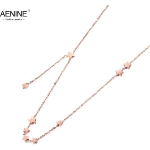 AENINE Creative Simple Gypsophila Chain & Link Necklaces Jewelry Titanium Steel Star Chokers Necklace For Women Collier AN18017