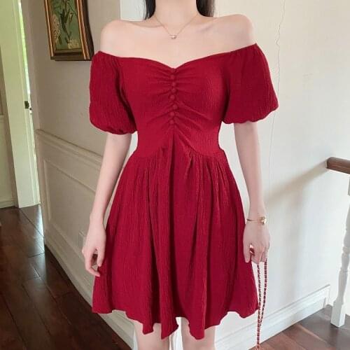 Fashion vestidoidos waist slimming temperament large size womens 2020 new summer knee solid color V-neck sweet dress D247