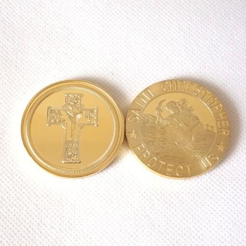1pcs/lot Easter Festival Saint Christopher Protect us Coins Jesus Cross Souvenir Metal Coin
