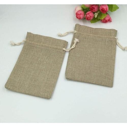 10*14cm 10pcs Vintage Natural Burlap Hessia Gift Candy Bags Wedding Party Christmas Favor Gift Pouch Jute Drawstring Bag