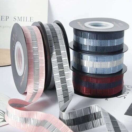 10 yards 25mm Bright Light Horizontal Stripes Lattice Satin Ribbons DIY Gift Box Bouquet Packaging Floral Craft Hair Bow Materia