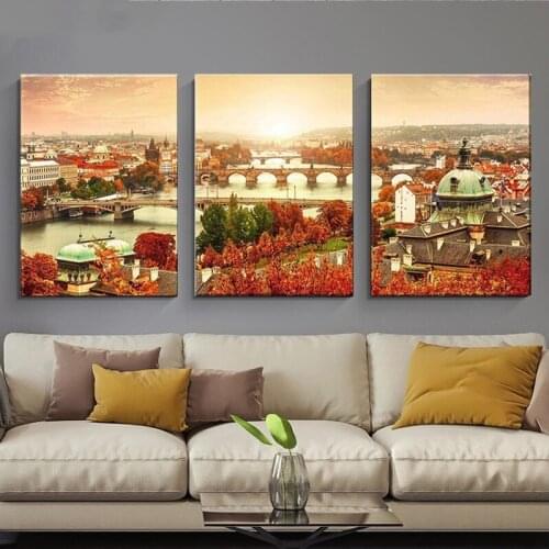 3 Pcs Diy Diamond Painting Cross Stitch Of Sunset Landscape Charles Bridge Prague Mosaic Decor Embroidery Wall StickersZP-3924