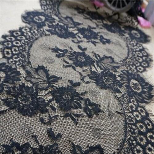34.5cmX 3Meters new French lace eyelash lace wedding dress lace nylon lace black and ivory 2 colors LW0052