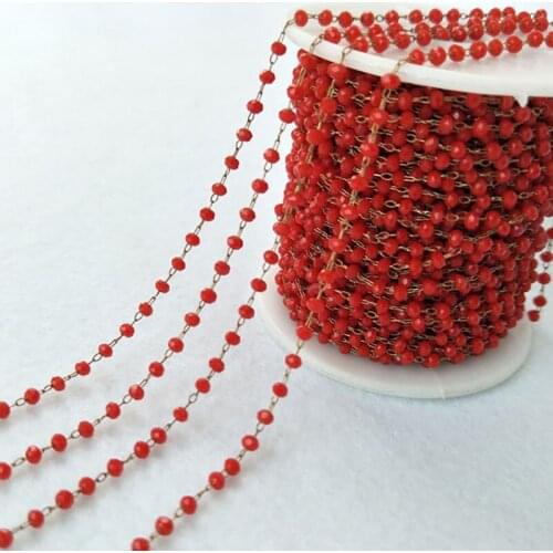 5 Meters Gold Color 3mm red Glass Beads Chains Beaded Chains for DIY Necklace Bracelet Jewelry Finding LZ65