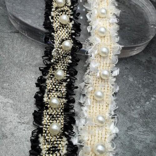 5yards 3cm Vintage Nylon Gold Pearl Beaded Embroidered Lace Trim Ribbon Fabric Handmade DIY Costume Dress Sewing Supplies Craft