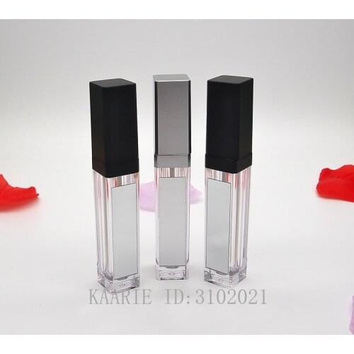 7ML Makeup DIY Lip Gloss Bottle Empty Silver Square Lip Gloss Tube with LED Light Mirror Labial Glair Bottle,Plastic LipstickBox