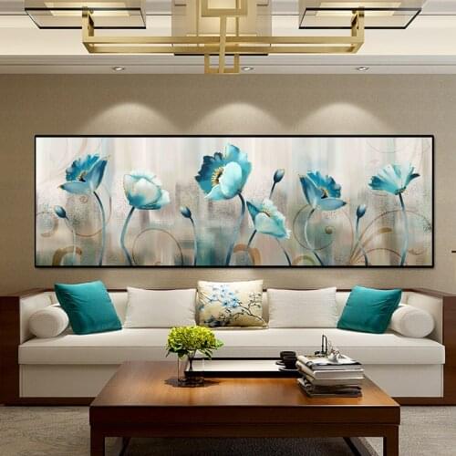 Abstract Blue Flowers Canvas Paintings Modern Flowers Posters and Prints Cuadros Wall Art Pictures for Living Room Home Decor