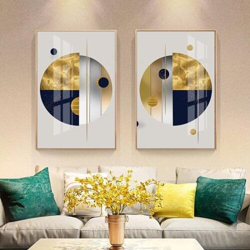 Abstract Golden Geometric Poster and Print Modern Nordic Canvas Painting Pictures Scandinavian Wall Art for Living Room Decor