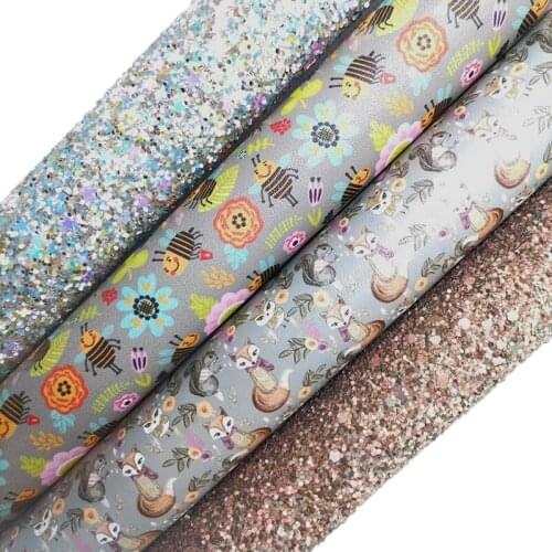 Stars Glitter leather, Bees Fox Printed synthetic leather Faux Leather Sheets For Bows Earrings DIY 21x29CM KM735