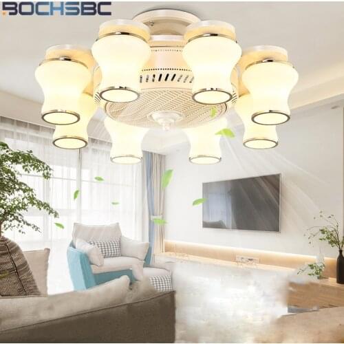 BOCHSBC Modern LED Ceiling Fan Lights 8 heads Anion White Chandelier Pendant Lamps Dining Room Living Room Bedroom Light Fixture