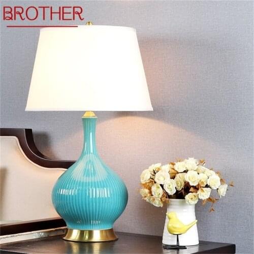 BROTHER Ceramic Table Lamp Copper Contemporary Luxury Pale Blue Desk Light LED For Home Bedsides