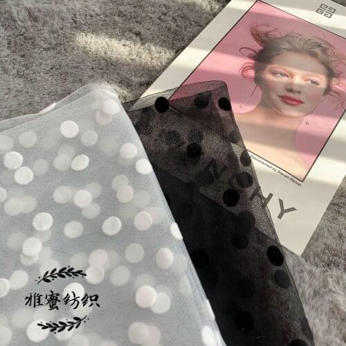 Black White 1cm Flock Polka Dot Mesh Tulle Fabric High Quality Bridal Dress Wedding Decoration Childrens Dress Skirt Fabric