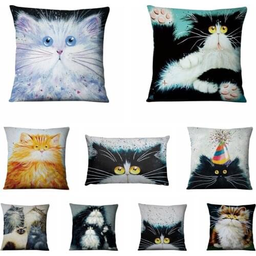 Fresh Cartoon Printed Cushion Decorative Pillow Rentro Painting Cat Home Pillow Decoration Home Decor Sofa Throw Pillows 45*45