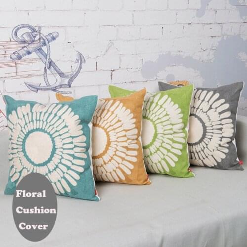 Sunflower Cushion Cover Embroidery Pillowcase 45x45cm Yellow Blue Gray Green Canvas Cotton Sofa Bed Decorative Pillowcase