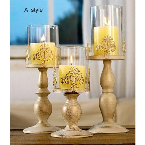 European style Iron Metal Glass Candle Holder Candlestick Cylinder Candle stand Candlesticks Home Wedding Decor White gold 633