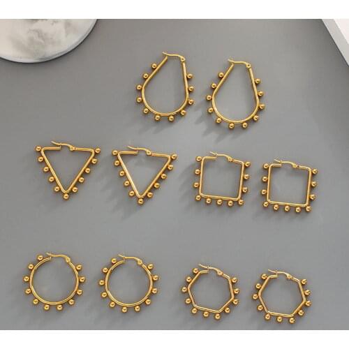 France Fashion Stainless Steel Beaded Surround Geometric Earrings for Women High Quality Modern Brand Designer Jewelry Wholesale
