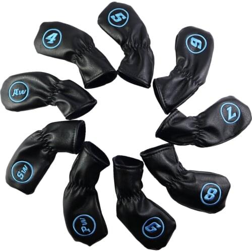 Golf Club Headcovers 9Pcs/Set Iron Cover Husky Waterproof PU Leather No.4/5/6/7/8/9/PW/SW/AW