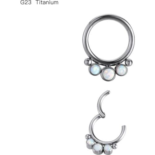 10pcs/Lot G23 Titanium Opal Whitel New Seamless Hinged Segment Ring Clicker Ear Cartilage Nose Hoop Septum Shine 16Gx8MM