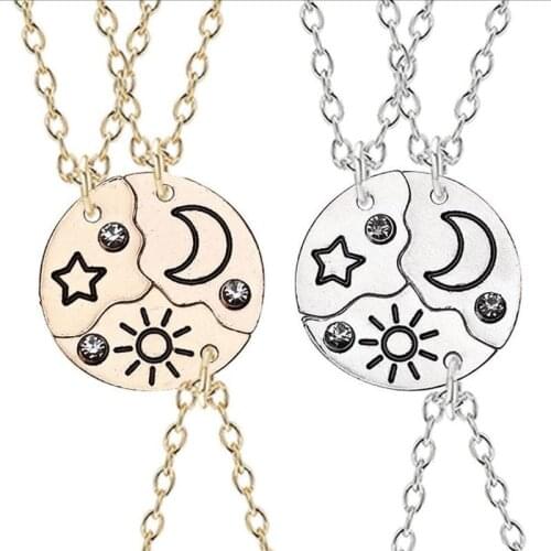3 Piece Set Sun Moon Star Pendant Necklace Best Friend Friendship Couple Necklace Fashion Jewelry