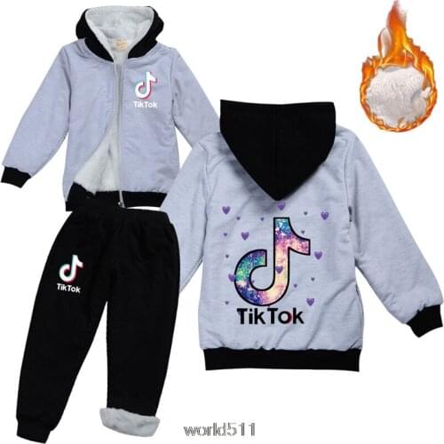 Tik Tok Girl Clothing Sets Fur hooded baby girl Fur jacket children coat snowsuit winter clothes Boys fur jackets+pants