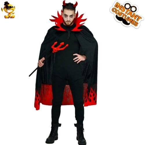 Halloween Mens Cosplay Devil Costume Set Adult with Carnival Party Dress Up Terror Black Cape with Headpiece Costumes for Adults