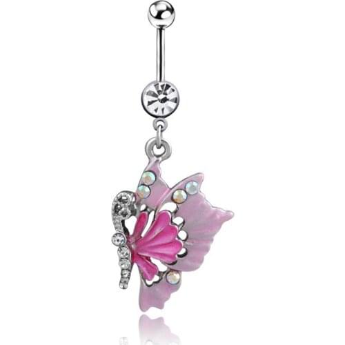Colorful Stone Belly Dance Butterfly Navel Piercing, Pink Belly Button Rings Summer Body Piercing Ombligo, Sexy Navel Piercings