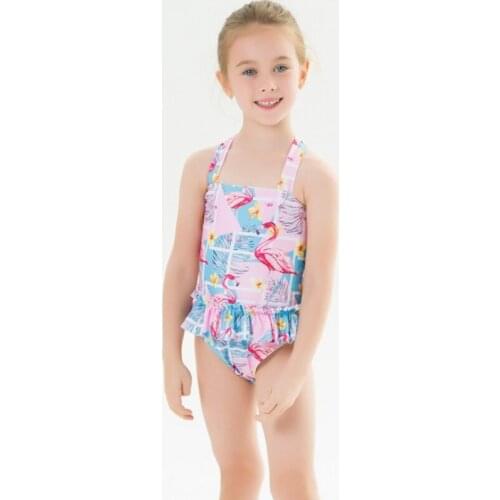 2021 Girls Swimsuit Cute One Piece Swimwear Baby Ruffle Bathing Suit Child Flamingo Beachwear Toddler Skirt Triangle Bikini 2-7Y