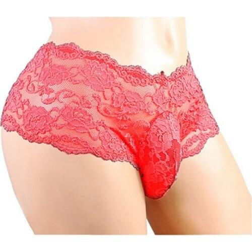 Mens Lace Panties Transparent Sexy Gay Underwear Bikini Swim Trunks Bottoms Cock Pouch Boxer Shorts Male Sunbath Underpants