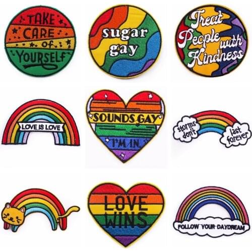 Letter Patch Stripe Badge Stickers Embroidery Sew On Clothing Rainbow Patch Iron On Patches For Clothes LGBT Applique Decor DIY