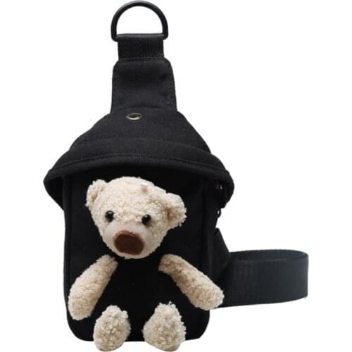 2021 New Cute Bear Bag Female Cartoon Doll Chest Bag Girl Shopping With The Same Summer Diagonal Waist Bag Black