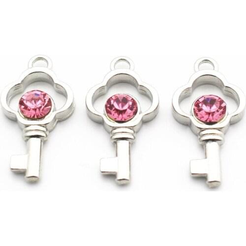 New Arrival 20pcs/lot key Crystal Dangle Charms Lobster Clasp Hanging Charm For Pendant Bracelet Floating Charms Jewelry